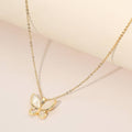 Mother of Pearl CZ Butterfly Pendant Necklace: Clear,Gold