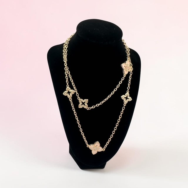 Mother of Pearl Floral Charm Station Long Necklace