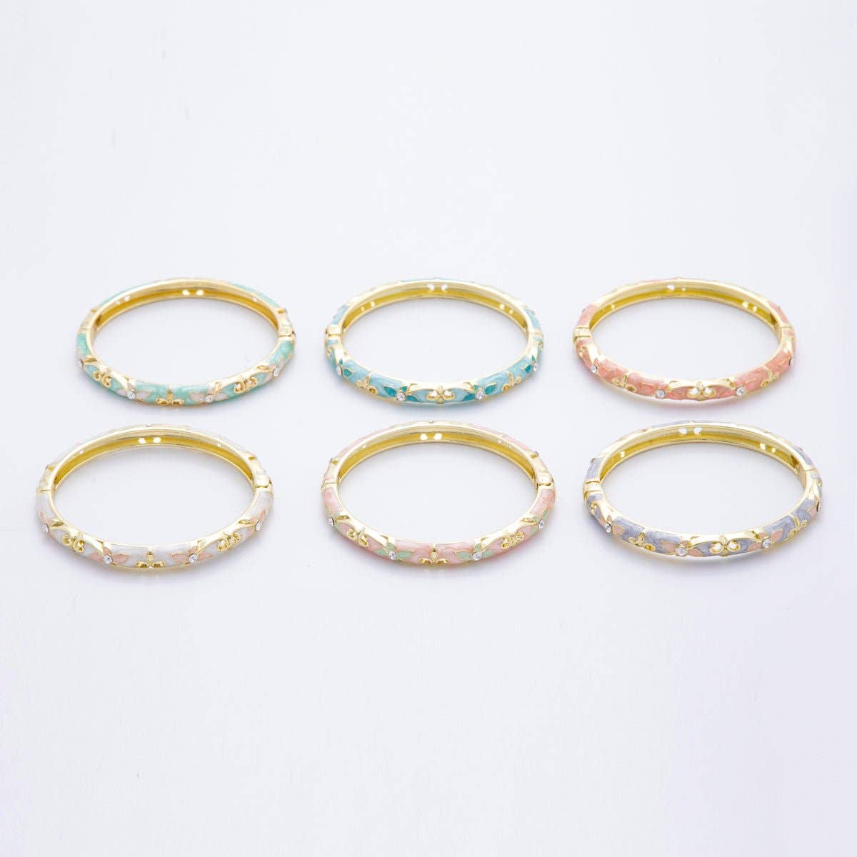 Clear Round CZ Enamel Ivy Garden Floral Open Round Bangle Bracelet