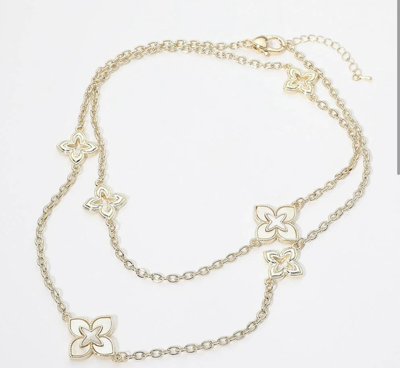 Mother of Pearl Floral Charm Station Long Necklace