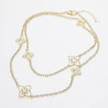 14K Gold Plated Mother of Pearl Floral Charm Station Long Necklace
