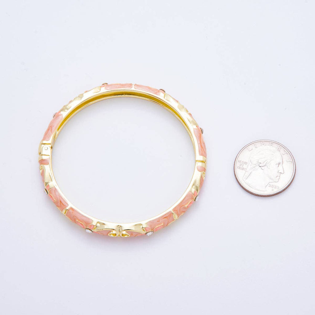 Clear Round CZ Enamel Ivy Garden Floral Open Round Bangle Bracelet