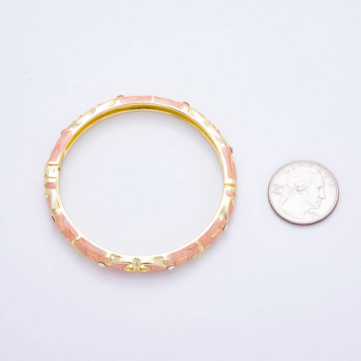 Clear Round CZ Enamel Ivy Garden Floral Open Round Bangle Bracelet