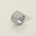 Two Tone CZ Stone Paved Textured Wide Ring: 7