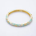 Clear Round CZ Enamel Ivy Garden Floral Open Round Bangle Bracelet