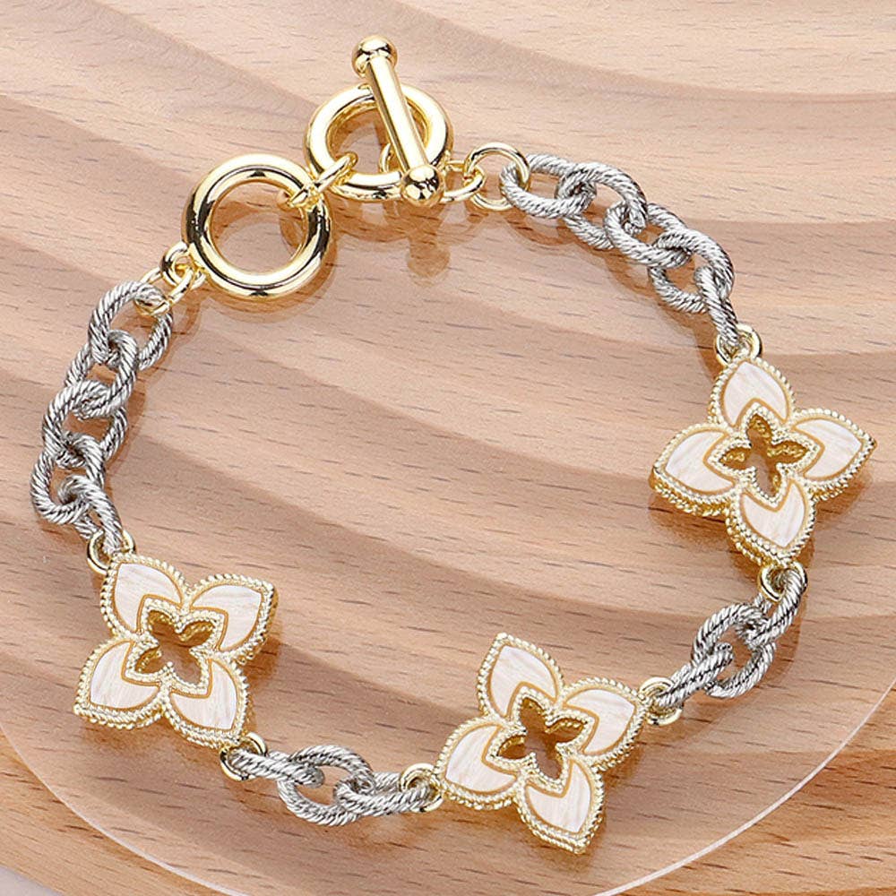 14K Gold Plated Mother Of Pearl Iris Pendant Link Toggle Bra: Mother of Pearl