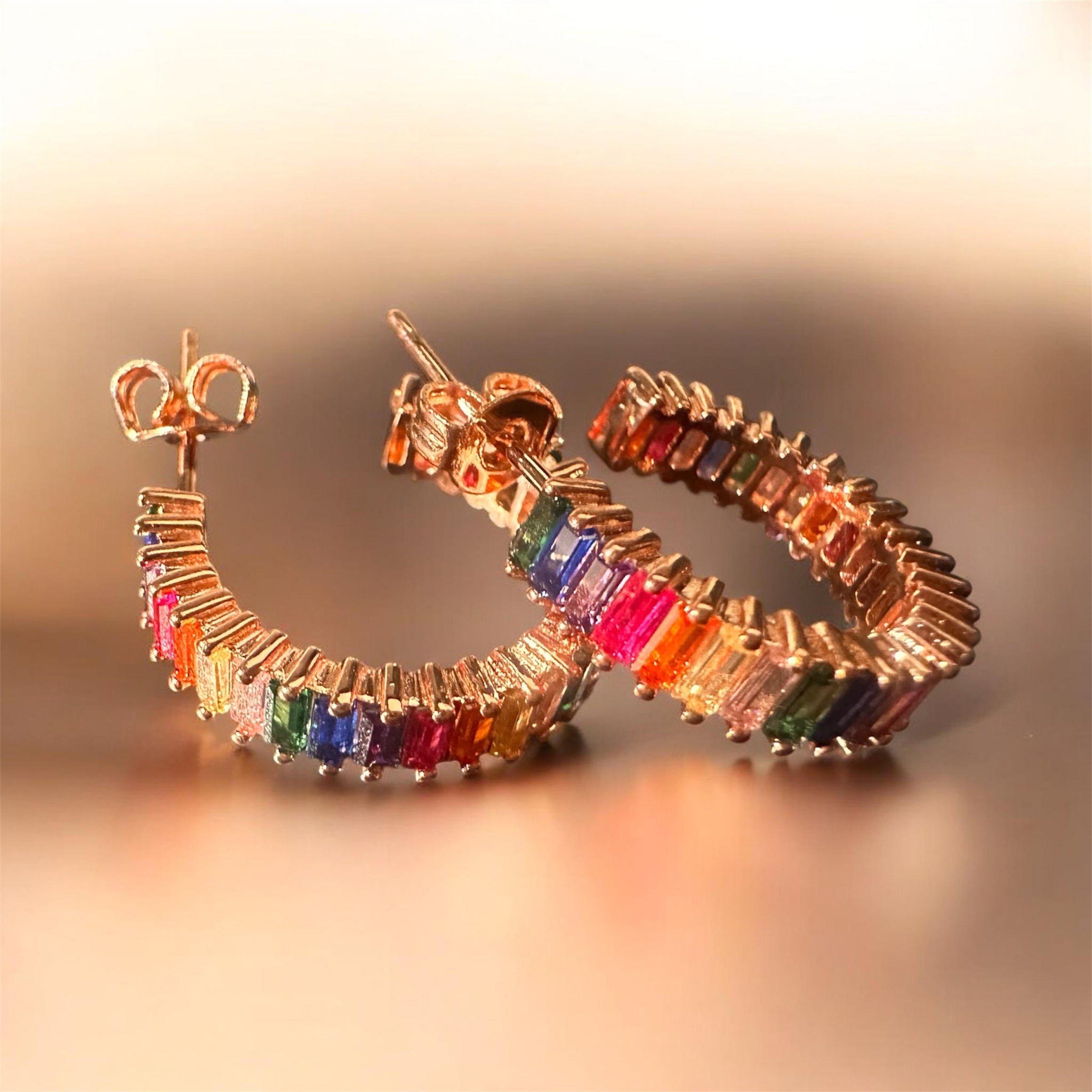 Rose Gold Rainbow Push-Back Earrings