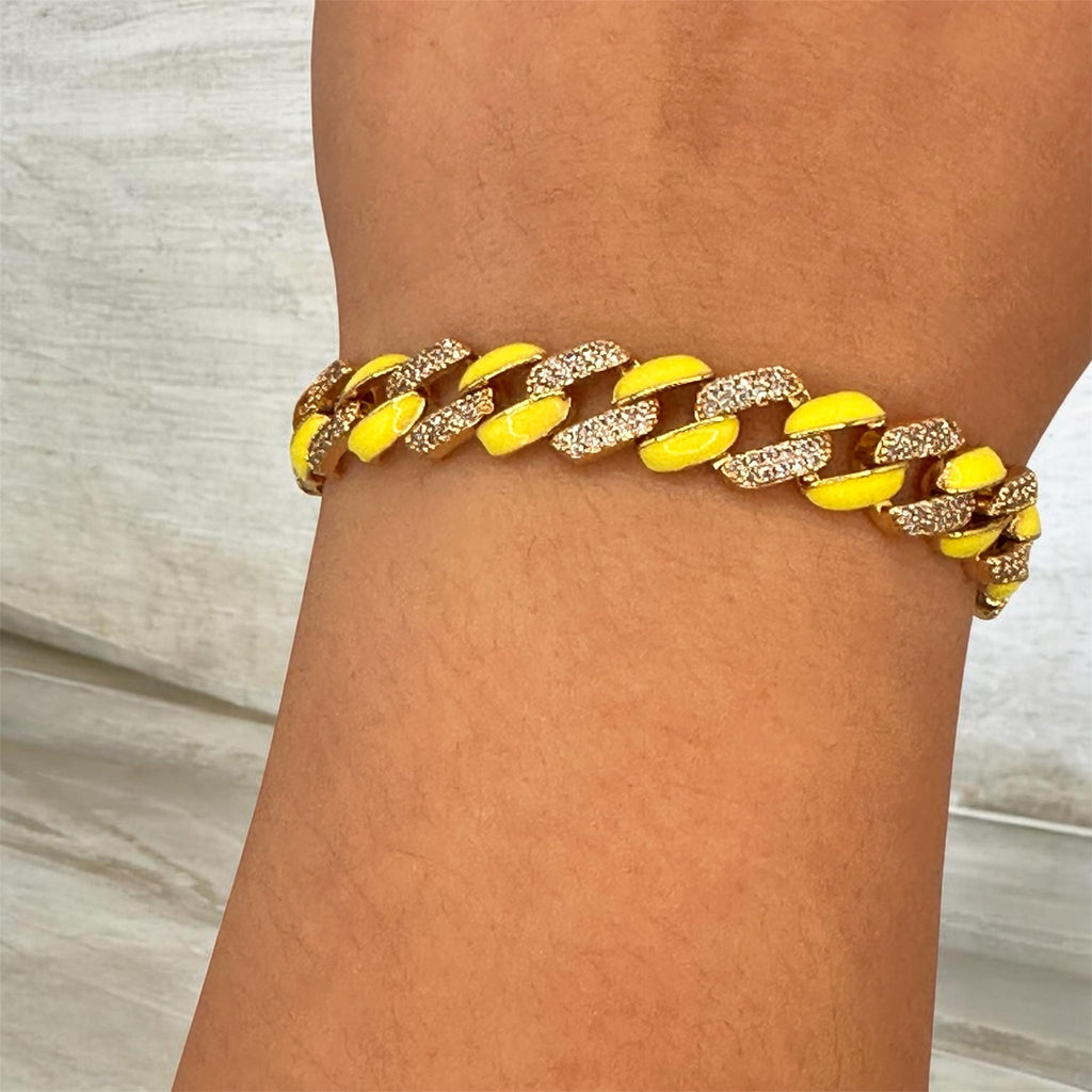 Neon Enamel Pave Cuban Bracelet