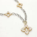14K Gold Plated CZ Paved Clover Pendant Station Necklace: MOTHER OF PEARL